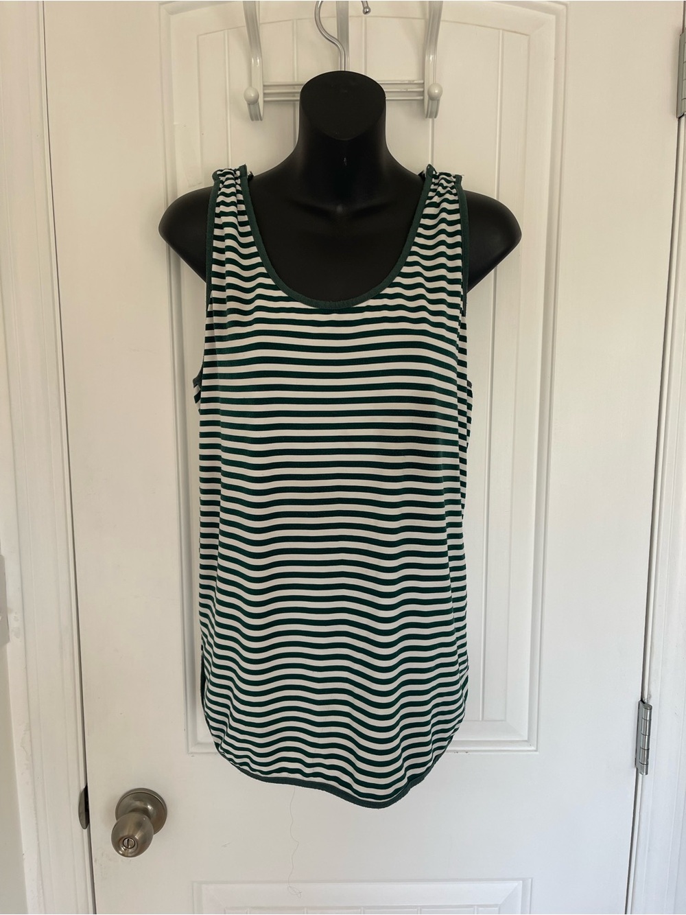 Striped Green and White Scoop Neck Camisole with shoulder snap for breastfeeding